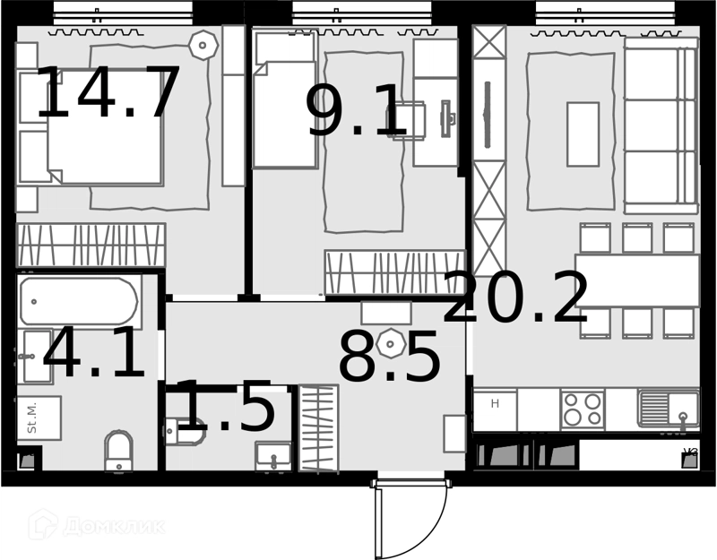 2-комнатная квартира 57 м² Дом МАЛЕВИЧ