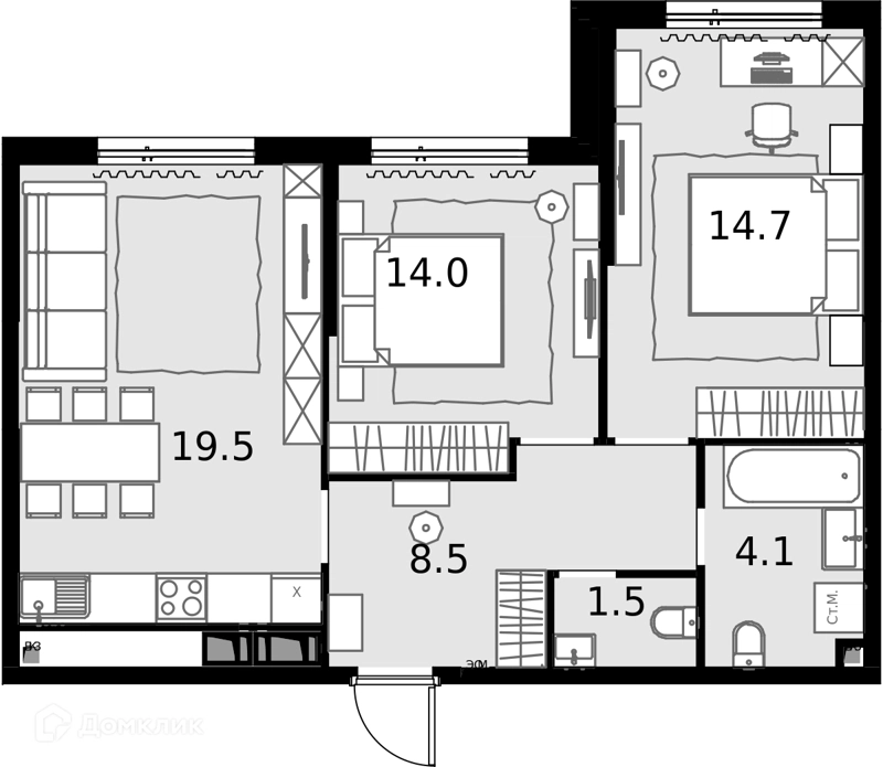2-комнатная квартира 61.9 м² Дом МАЛЕВИЧ