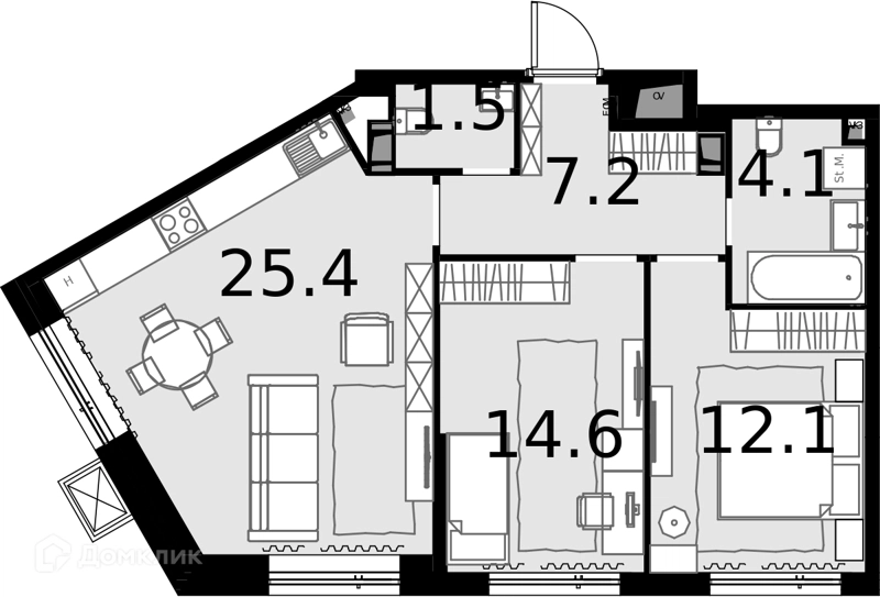 2-комнатная квартира 65 м² Дом МАЛЕВИЧ