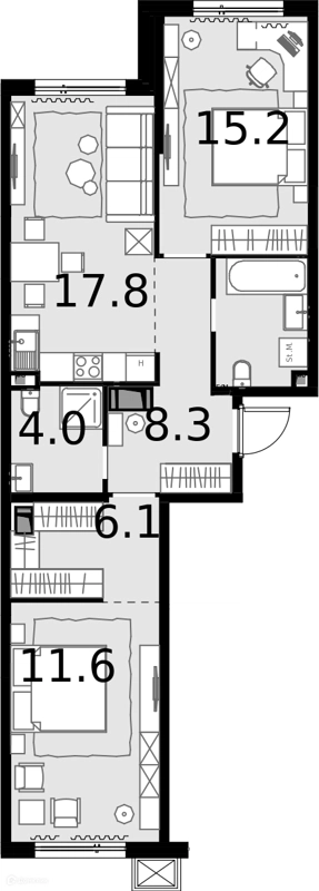 2-комнатная квартира 66.4 м² Дом МАЛЕВИЧ