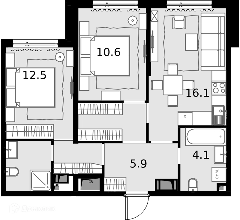 2-комнатная квартира 59.9 м² Дом МАЛЕВИЧ