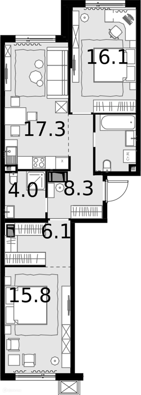 2-комнатная квартира 71.3 м² Дом МАЛЕВИЧ
