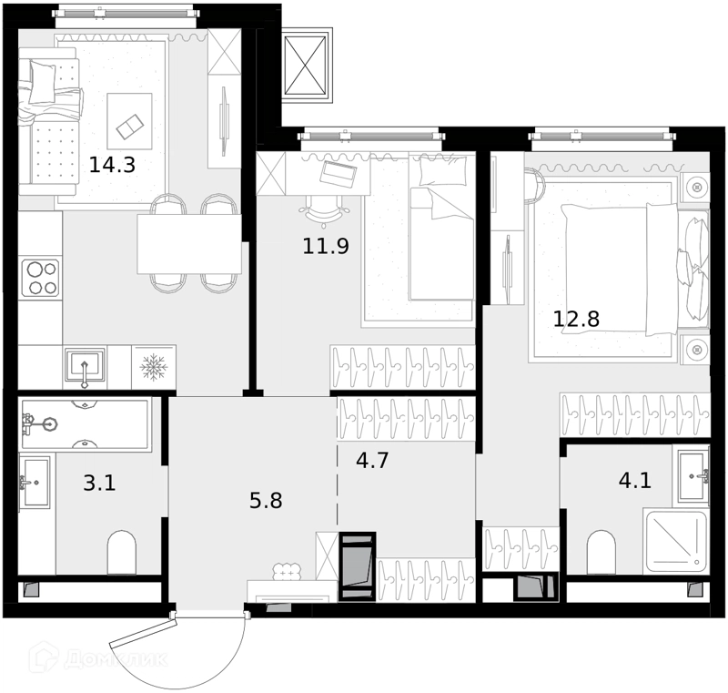 2-комнатная квартира 56.6 м² Дом МАЛЕВИЧ