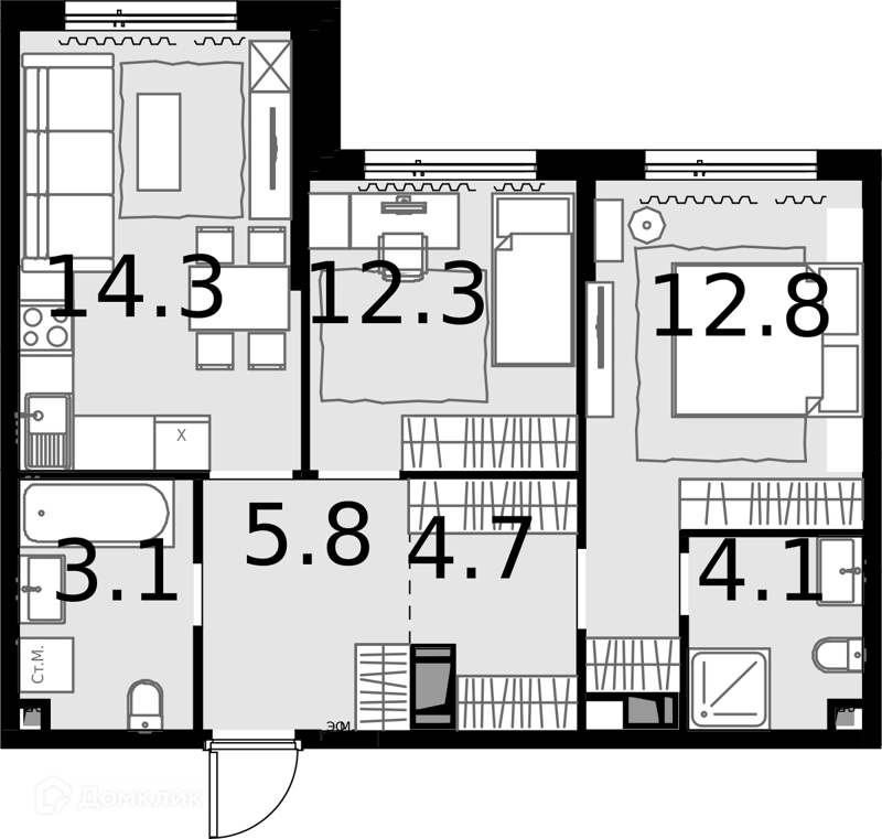 2-комнатная квартира 56.8 м² Дом МАЛЕВИЧ