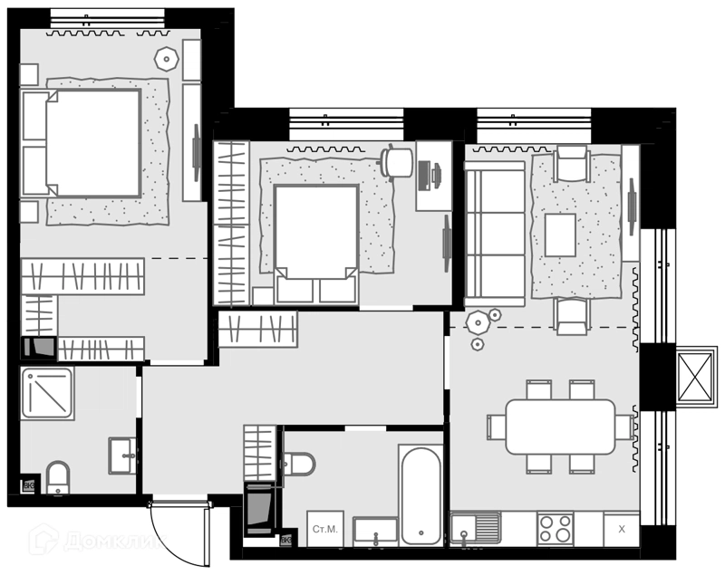 3-комнатная квартира 66.1 м² Дом МАЛЕВИЧ