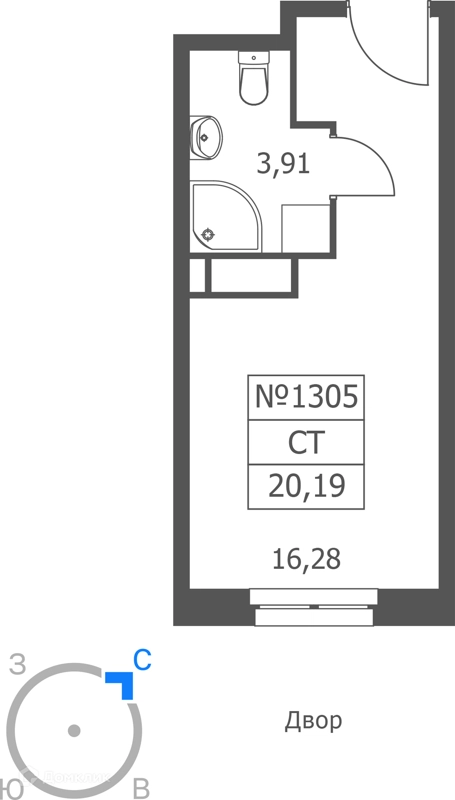 Студия 20 м² Волковская 67