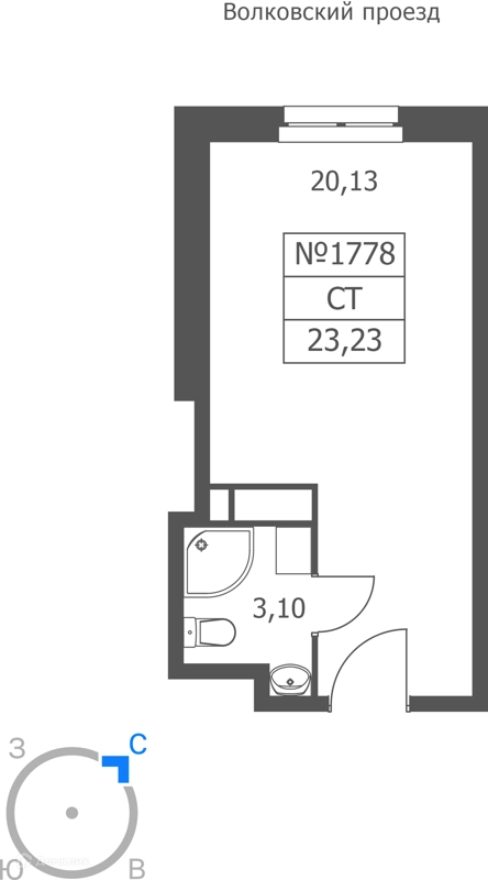 Студия 23 м² Волковская 67