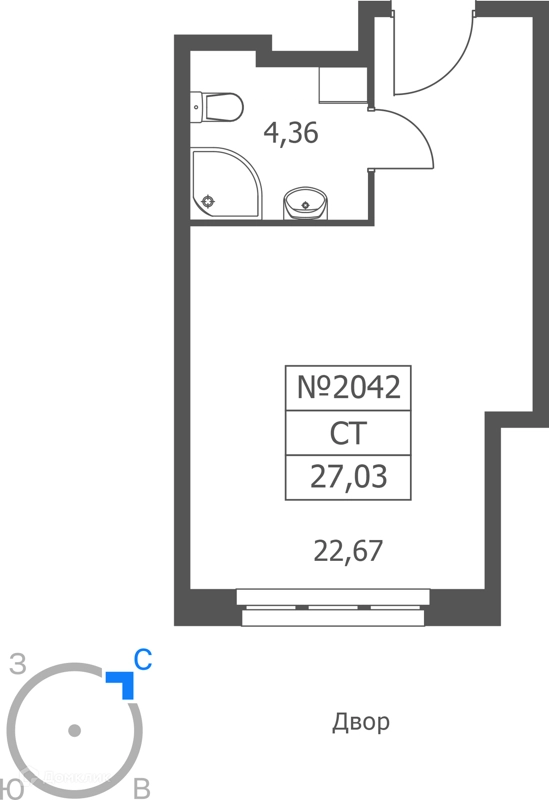 Студия 27 м² Волковская 67
