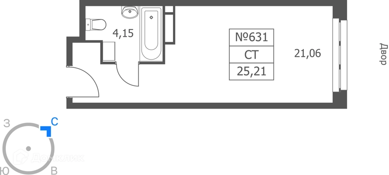 Студия 25 м² Волковская 67