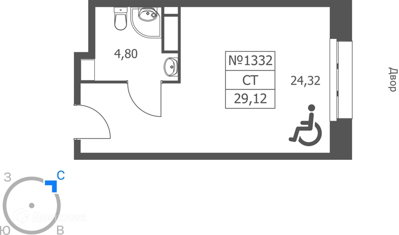 Студия 29 м² Волковская 67