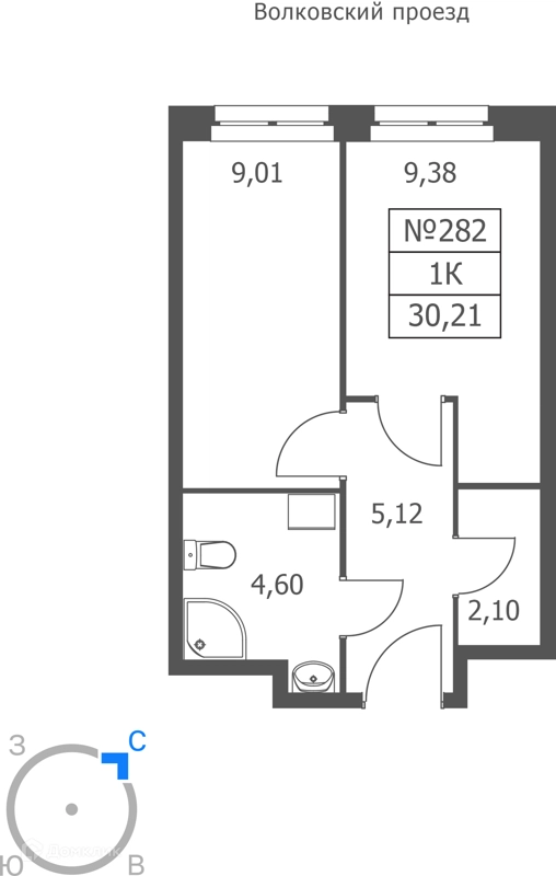 1-комнатные апартаменты 30 м² Волковская 67