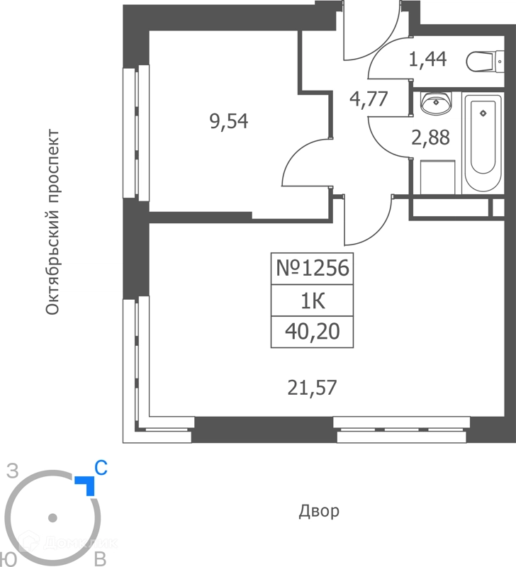 1-комнатные апартаменты 40 м² Волковская 67