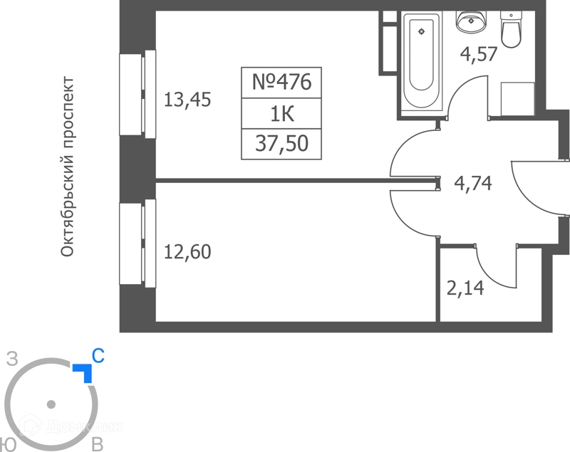 1-комнатные апартаменты 38 м² Волковская 67