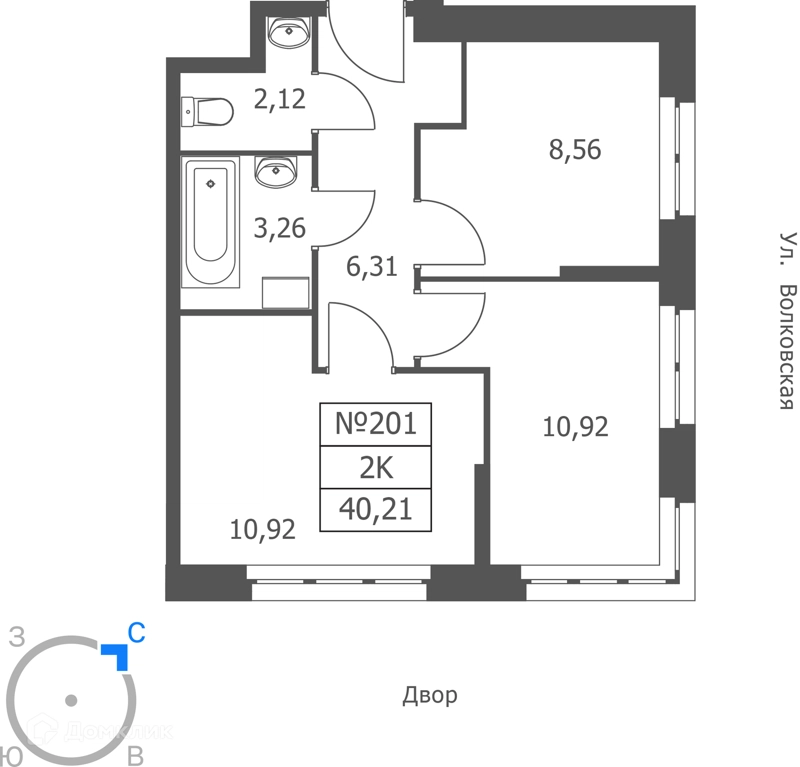 2-комнатные апартаменты 40 м² Волковская 67