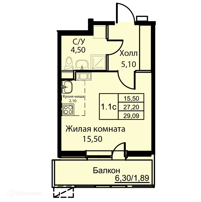 Студия 29.09 м² Кашинцево