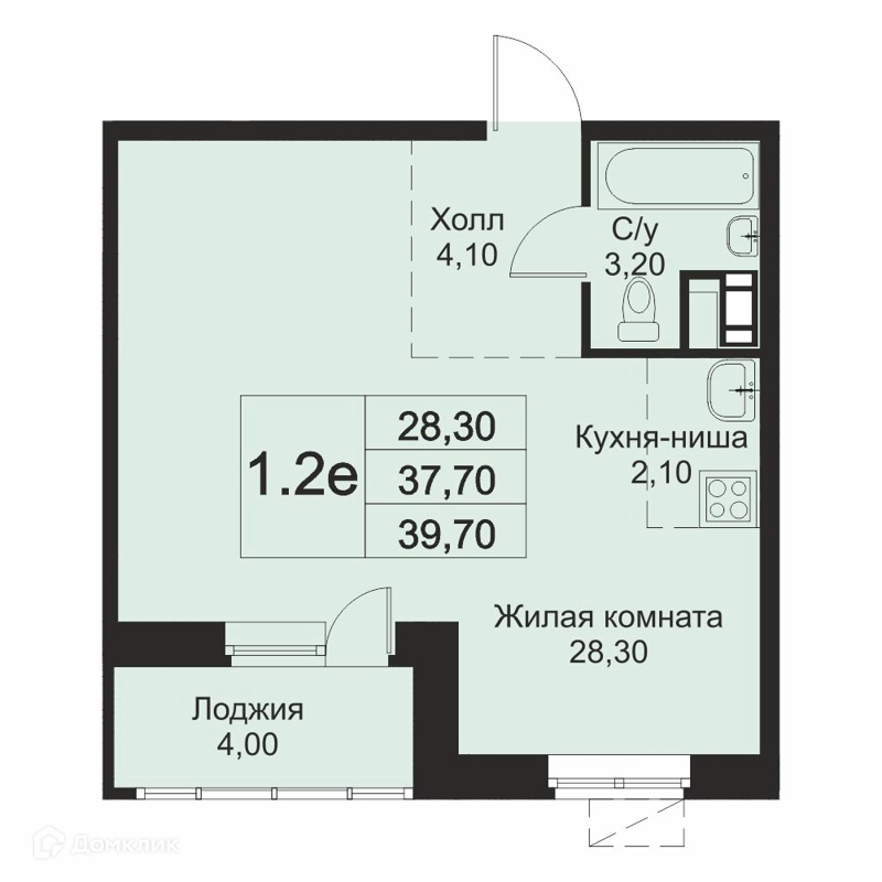 1-комнатная квартира 39.7 м² Кашинцево