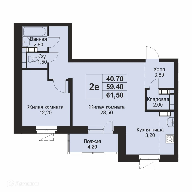 2-комнатная квартира 61.5 м² Кашинцево