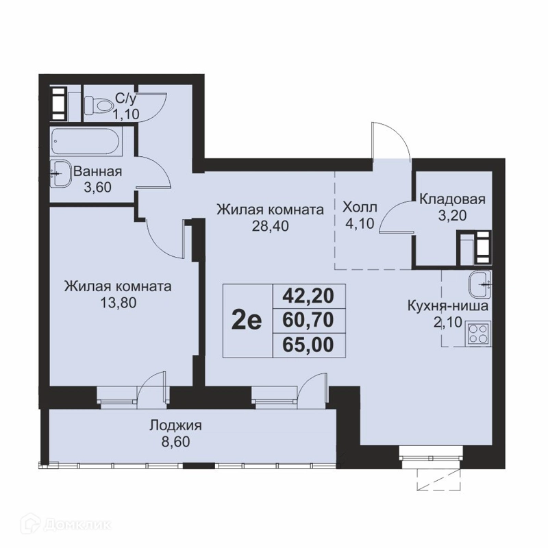 2-комнатная квартира 65 м² Кашинцево