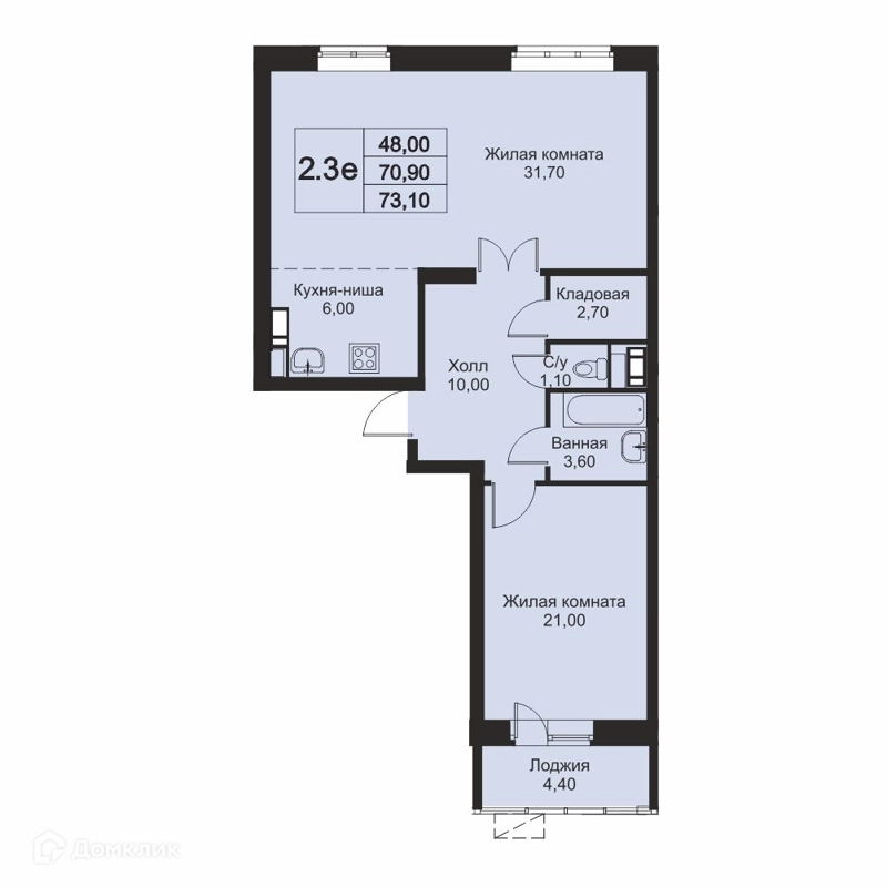 2-комнатная квартира 73.1 м² Кашинцево