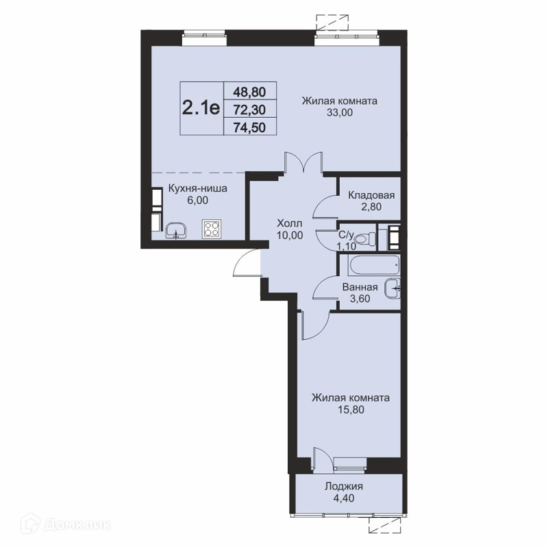 2-комнатная квартира 74.5 м² Кашинцево