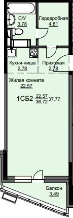 Студия 38 м² Соболевка