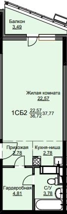 Студия 38.1 м² Соболевка