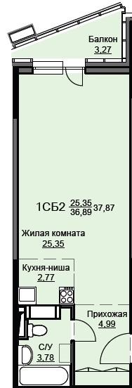 Студия 38.4 м² Соболевка