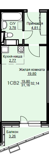Студия 32.7 м² Соболевка