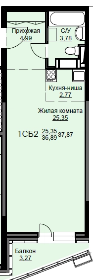 Студия 38.3 м² Соболевка