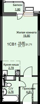 Студия 32.2 м² Соболевка