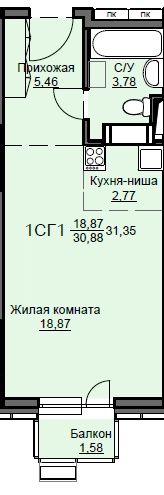 Студия 31.9 м² Соболевка