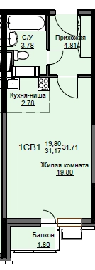Студия 32.2 м² Соболевка