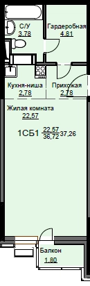 Студия 37.7 м² Соболевка