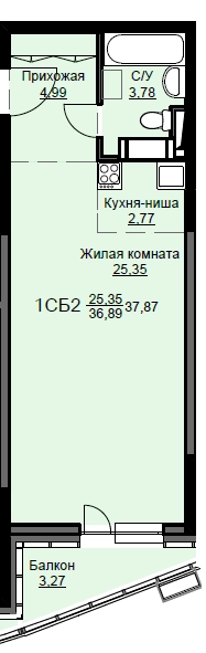 Студия 38.2 м² Соболевка