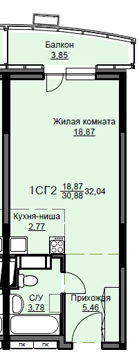 Студия 32.4 м² Соболевка