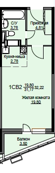 Студия 32.5 м² Соболевка