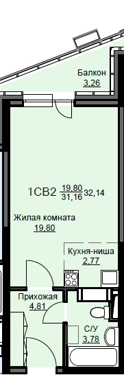 Студия 32.8 м² Соболевка