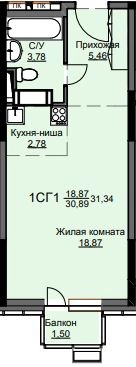 Студия 32 м² Соболевка