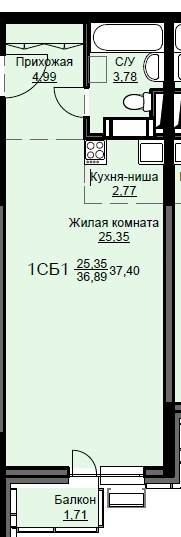Студия 37.8 м² Соболевка