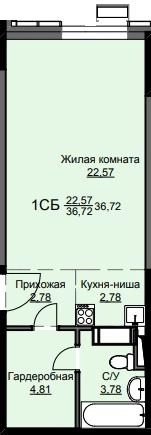 Студия 37.2 м² Соболевка