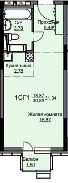 Студия 31.9 м² Соболевка