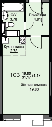 Студия 31.5 м² Соболевка