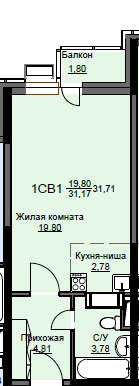 Студия 32.3 м² Соболевка