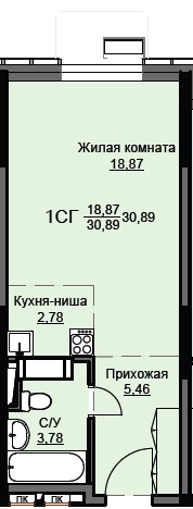 Студия 31.2 м² Соболевка
