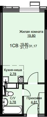 Студия 31.5 м² Соболевка