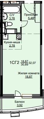 Студия 32.4 м² Соболевка
