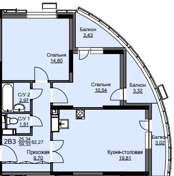 2-комнатная квартира 63 м² Соболевка