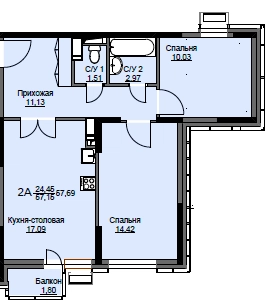 2-комнатная квартира 60 м² Соболевка
