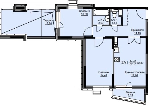 2-комнатная квартира 63.1 м² Соболевка