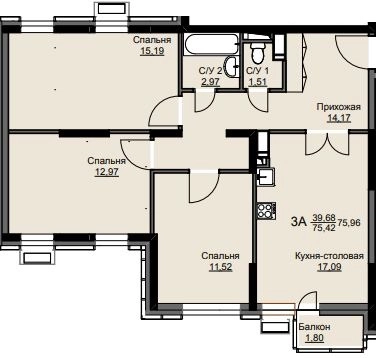 3-комнатная квартира 77 м² Соболевка